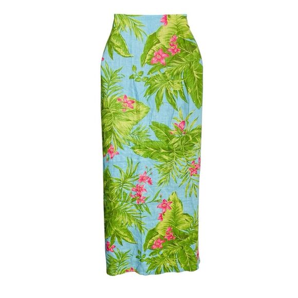 Jones New York Sport Linen Wrap Skirt Womens 4 Hawaiian Tropical Floral Midi - Picture 2 of 6